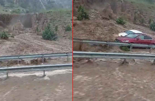 Selin dağlardan getirdiği çamur 2 aracı böyle yuttu