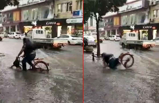 Bursa'da bisikletinin hazin sonu: Göle dönen yolda suya balıklama daldı!