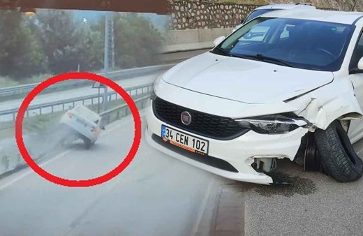Amasya'da ilginç kaza kamerada! Bariyerlere çıkıp iki teker üstünde metrelerce ilerledi
