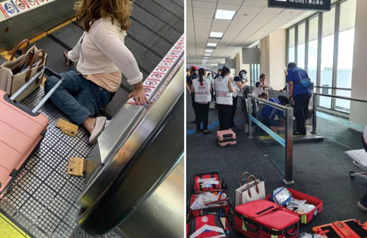 Havalimanında yürüyen yola bacağı sıkıştı, kesilerek kurtarılabildi!