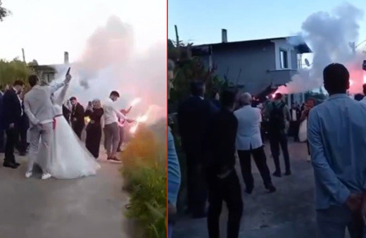 Trabzon'da pes dedirten görüntüler! Düğünde eline silah alan gelin havaya ateş etti