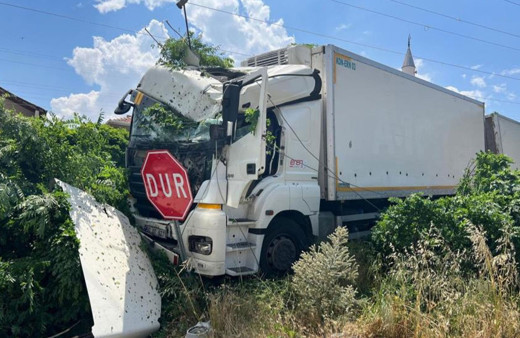 Freni boşalan kamyon önce ağaca, sonra elektrik diğerine çarptı!