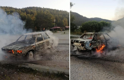 Abant Gölü’nde park halindeki otomobil cayır cayır yandı!