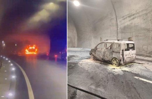 Çanakkale Assos-Troya tünellerinde araç yangını!