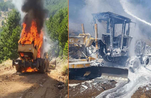 Muğla'da ormanlık alanda iş makinesi alev alev yandı! İHA tespit etti, söndürülme anı kamerada