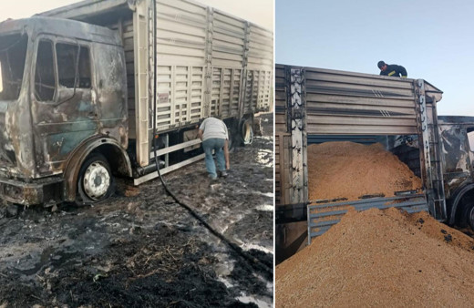 Konya'da buğday yüklü kamyon yandı!