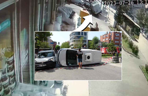 Kırmızı ışıkta geçti, çarptığı kamyonet devrildi: İETT otobüsünün kaza anı kamerada!