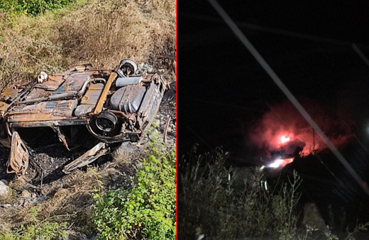 Şarampole devrilen otomobil alev aldı, sürücüsü hayatını kaybetti