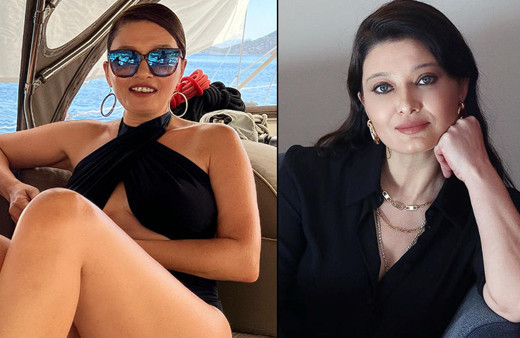 Tatil yapan Nurgül Yeşilçay'dan bir garip poz: Merdivene sere serpe uzandı
