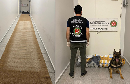 Uyuşturucuyu halıya emdirmişler! Havalimanında yakalandılar!