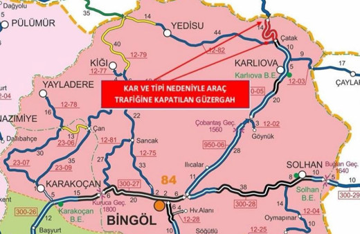 Bingöl-Erzurum karayolu tipi nedeniyle kapandı