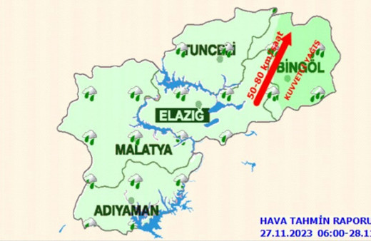 Bingöl için kuvvetli yağış ve rüzgar uyarısı