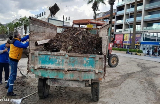Marmaris'te fırtınanın ardından sahil boyu temizlik başladı
