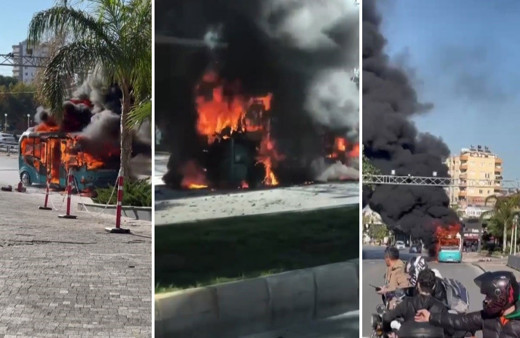 Dolmuş cayır cayır yandı! Minibüsten geriye demir yığını kaldı