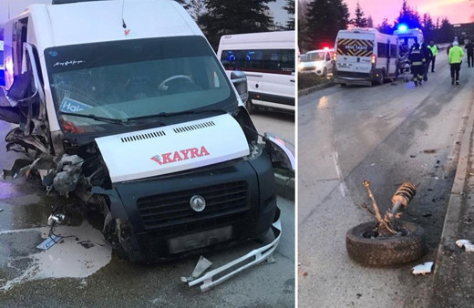 İşçileri taşıyan minibüs ağaca çarptı: 12 kişi yaralandı!