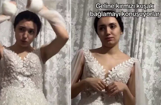Beline kırmızı kuşak takılmasına karşı çıkan gelin, "Kurban mıyım ben?" diye sordu