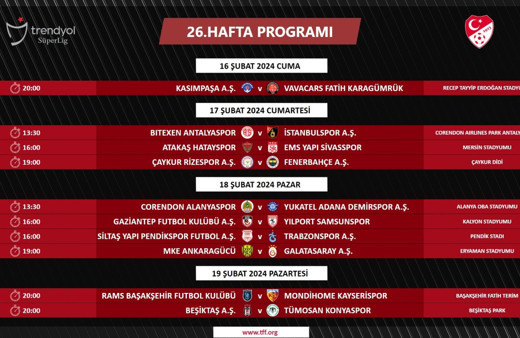 Trendyol Süper Lig'de 26. hafta programı açıklandı