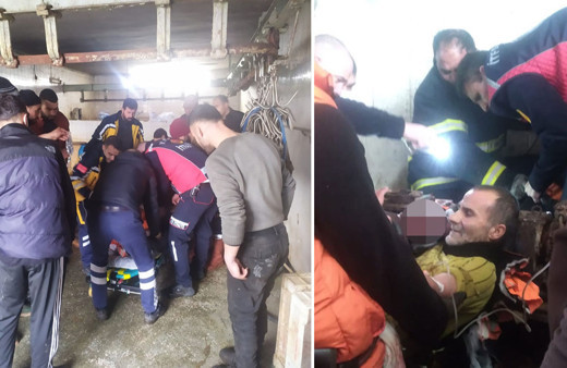 Kolu mezbaha makinesine sıkışan işçiyi itfaiye kurtardı!