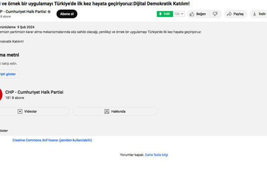 CHP 'dijital demokratik katılım' dedi videoyu yorumlara kapattı