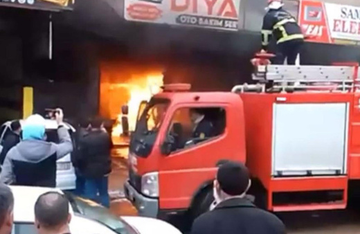 İş yerinde çıkan yangında tüp tankeri patladı