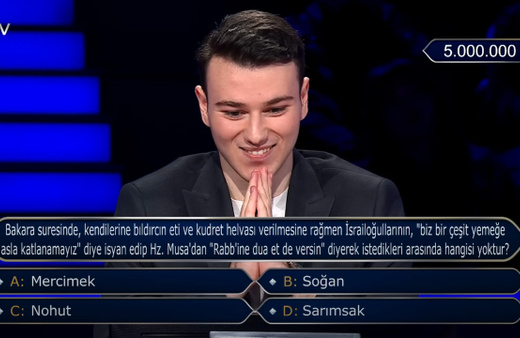 Kim Milyoner Olmak İster'de Berk Göktaş 5 milyon TL'lik soruyu bilen ilk kişi oldu
