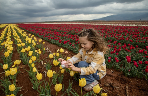 Karaman'daki Lale tarlası bayram ziyaretçileriyle hareketlendi