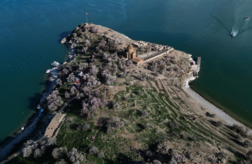 Çiçek açan badem ağaçları Akdamar Adası'nı renklendirdi