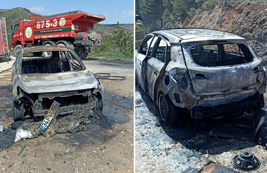 Karabük'te seyir halindeki otomobil yandı