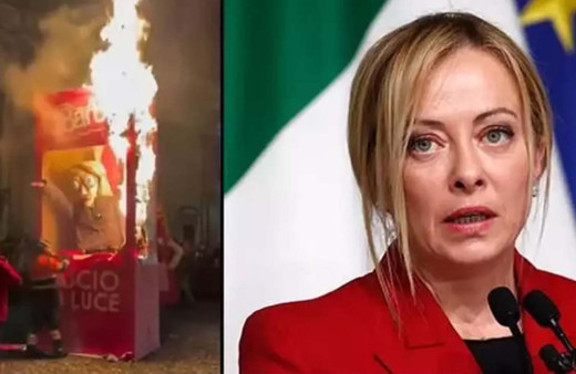 İtalya'daki karnavalda Meloni kuklası yakıldı