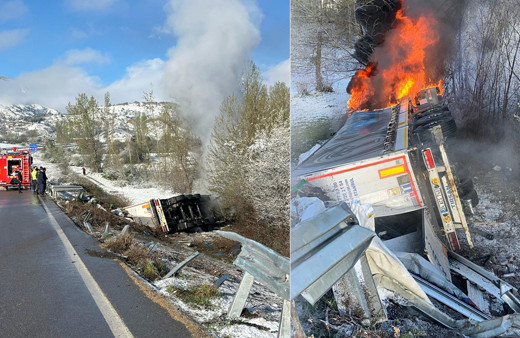 Sivas'ta kazanın ardından alev alan tırda sürücü can verdi