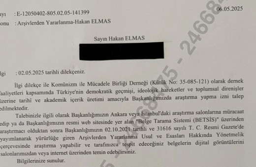 Komünizm ile Mücadele Derneği Başkanı Hakan Elmas’a Devlet arşivlerinden araştırma izni