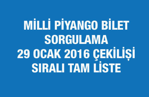Milli Piyango çekiliş sonuçları bilet sorgulama 29 Ocak 2016