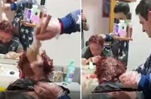 Eşinin saçını badana fırçasıyla böyle boyadı