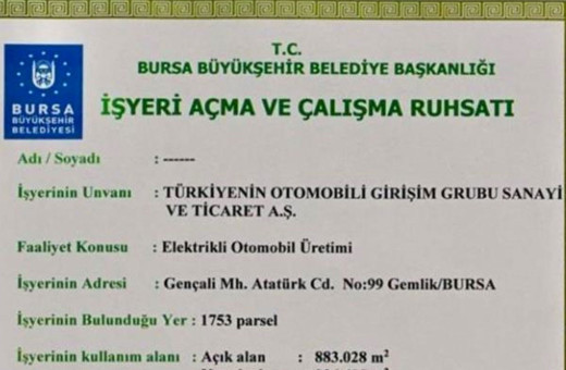 TOGG tesislerinin ruhsatı çıktı Başkan Alinur Aktaş: Gururla attığım en özel imza