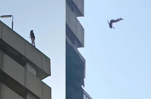 İzmir'de genç kız metrelerce yüksekten atladı: Korkunç anlar kamerada