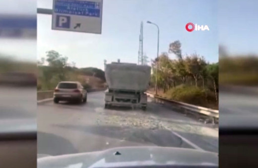 İstanbul'da hafriyat kamyonu yola kilolarca beton döktü!
