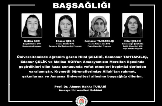 Amasya Üniversitesi,  Merzifon'daki kazada 4 öğrencisini kaybetti!
