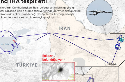 Reisi'nin bulunduğu helikopter enkazını bulan Akıncı İHA Türkiye'ye döndü ay yıldız rotası çizdi