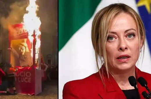 İtalya'daki karnavalda Meloni kuklası yakıldı