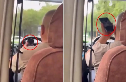 Minibüs şoförü kimseye aldırış etmeden cinsel içerikli film izledi...