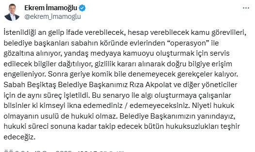 Ekrem İmamoğlu'ndan Rıza Akpolat'ın gözaltı kararına tepki - Resim: 0