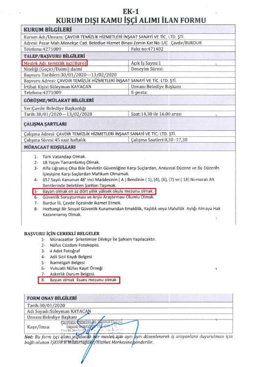 SYDV lisans mezunu temizlik işçisi almak için İŞKUR'a ilan verdi - Resim: 0