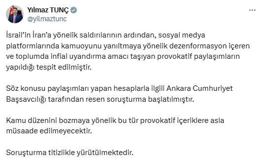 İsrail-İran gerilimi sonrası Bakan Tunç'tan açıklama: Asla müsaade edilmeyecektir - Resim: 0