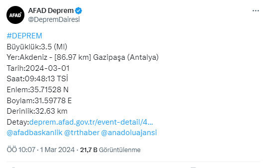 Antalya'da deprem oldu! AFAD duyurdu, şiddeti kaç? - Resim: 0