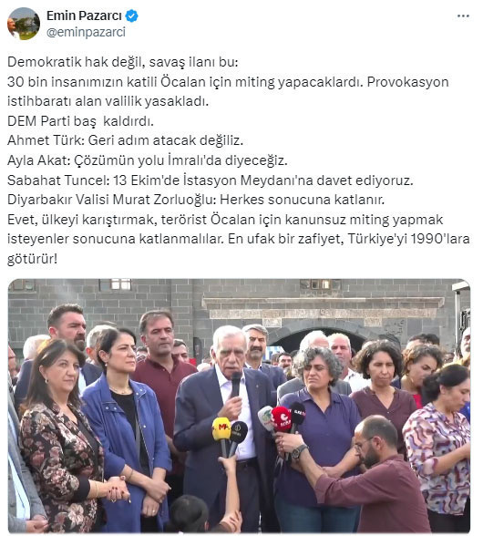 Diyarbakır'da valilik mitingi yasakladı! DEM Parti çağrı yaptı - Resim: 0