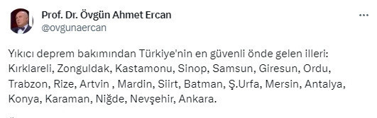 Ahmet Ercan, yıkıcı depremlerde en güvenli illeri açıkladı - Resim: 0