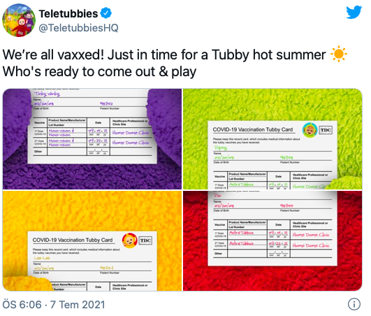 Çizgi film kahramanı Teletabiler aşı oldu! Aşı kartındaki o ayrıntı dikkat çekti - Resim: 0