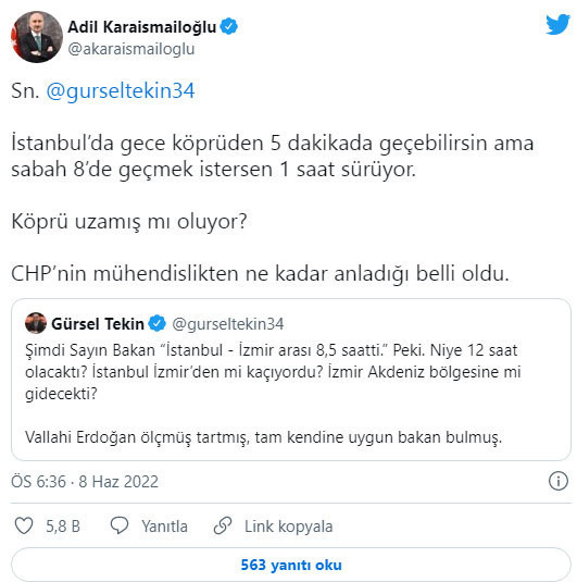 Ulaştırma Bakanı Karaismailoğlu'ndan CHP'li Gürsel Tekin'e mühendislik cevabı - Resim: 0