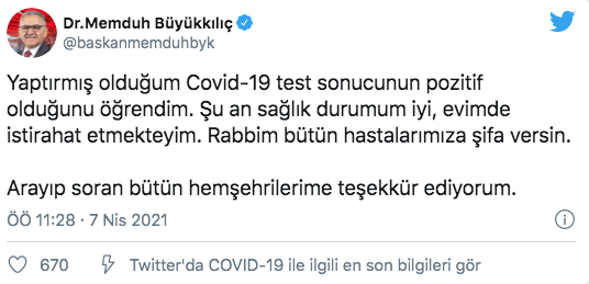 Kayseri Büyükşehir Belediye Başkanı Memduh Büyükkılıç koronavirüse yakalandı - Resim: 0