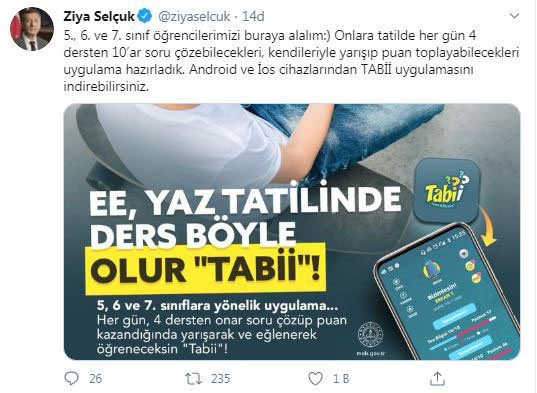 Milli Eğitim Bakanı Ziya Selçuk'tan 'Tabii' uygulaması paylaşımı - Resim: 0